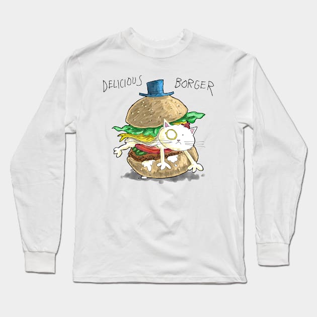 Dapper Cat - Delicious Borger Long Sleeve T-Shirt by johnnybuzt